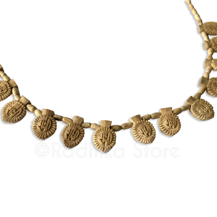 16 Radha Lotus Sanskrit Pendants With Barrel Beads - Tulsi Necklace- 3 Sizes
