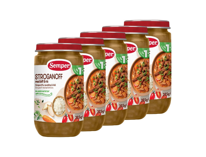 5 x Semper Stroganoff med Biff & Ris – Swedish Beef Stroganoff with Rice for Toddlers from 1 Year, 5 x 235g