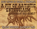 Artistic depiction of a creature with text about Poe's tales, artistic enthusiasm, and Black Phoenix Alchemy Lab.