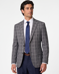 Alfani Gray Plaid Notch Lapel Slim Fit Stretch Blazer