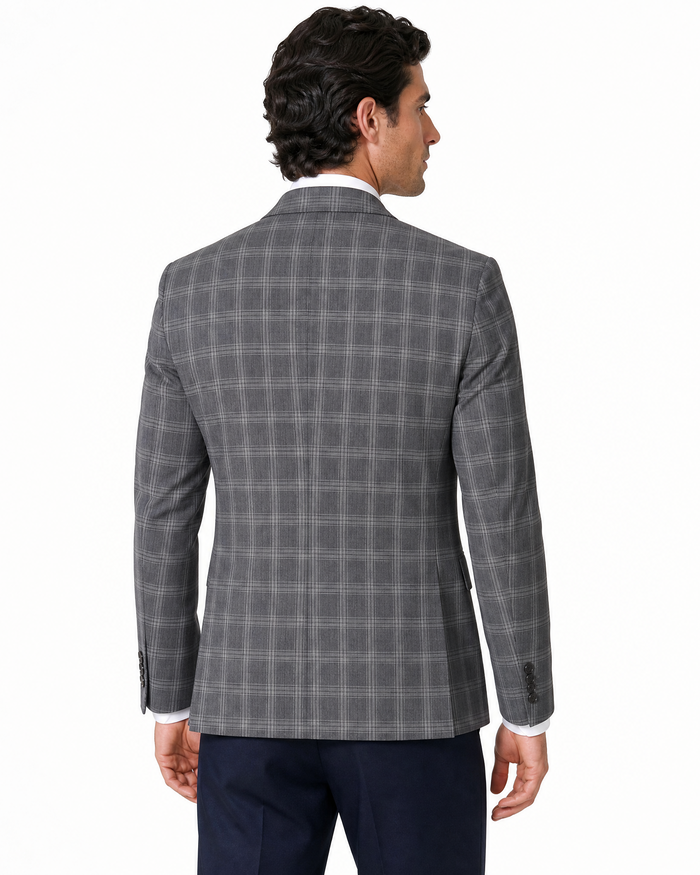 Alfani Gray Plaid Notch Lapel Slim Fit Stretch Blazer