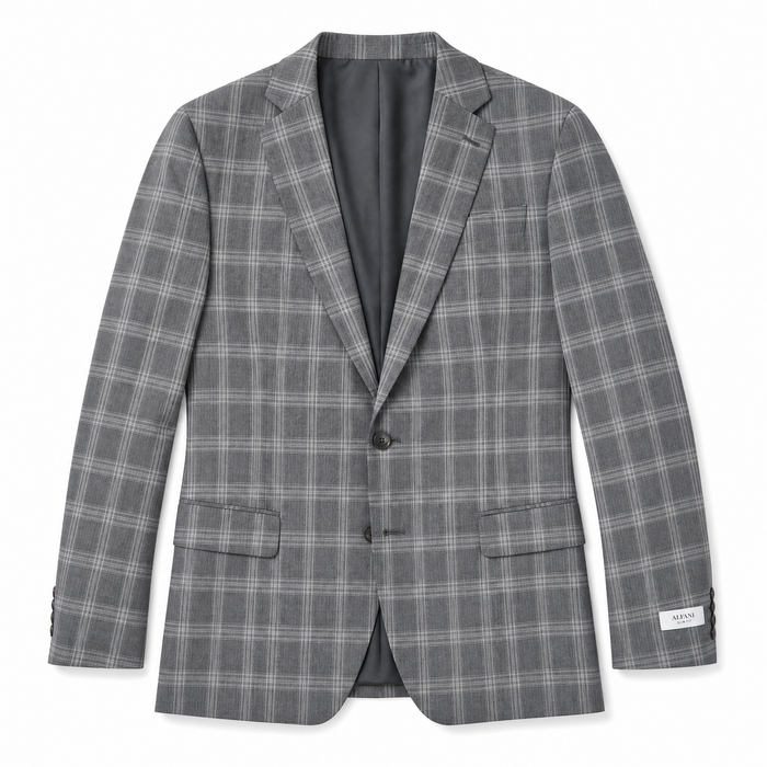 Alfani Gray Plaid Notch Lapel Slim Fit Stretch Blazer