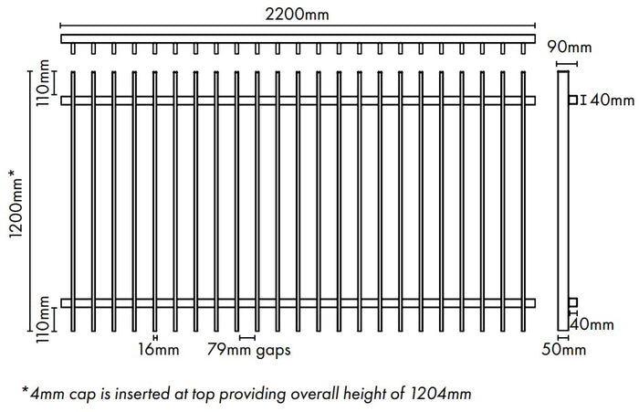Aluminium Blade Pool Fence Panel - PANEL - 2200Wx1200H - Black - Image 2