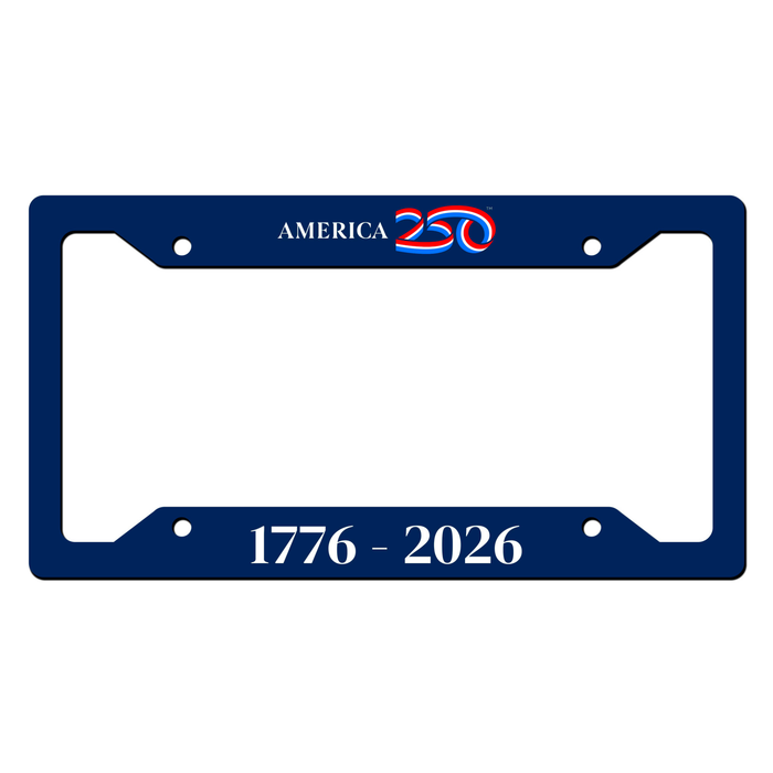 America250™ Blue License Plate Frame | Patriotic UV & Weather Resistant Car Tag Frame