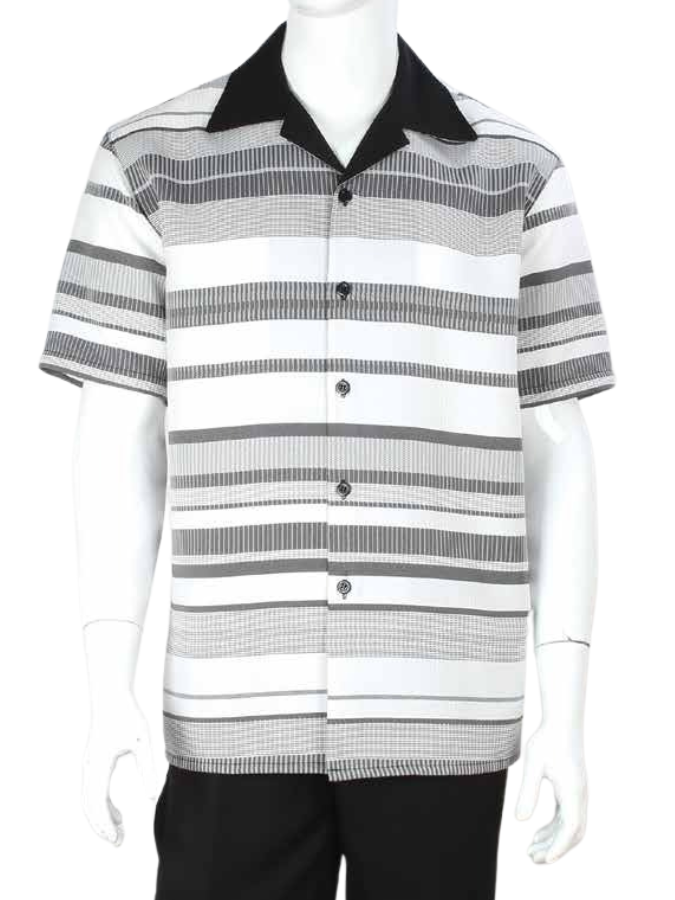 Apollo King Royal Diamond Black and White Striped Classic Fit Walking Suit