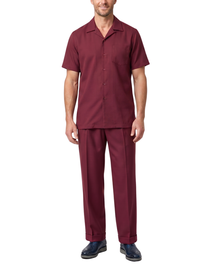 Apollo King Royal Diamond Burgundy Regular Fit Cuban Collar Walking Suit