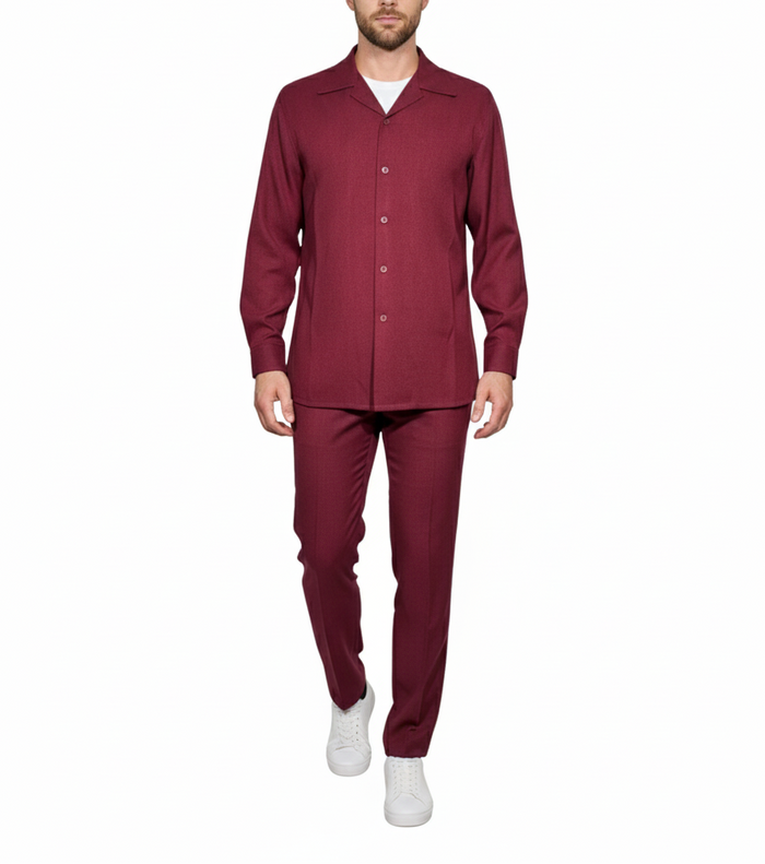 Apollo King Royal Diamond Burgundy Textured Classic Fit 2 Piece Walking Suit