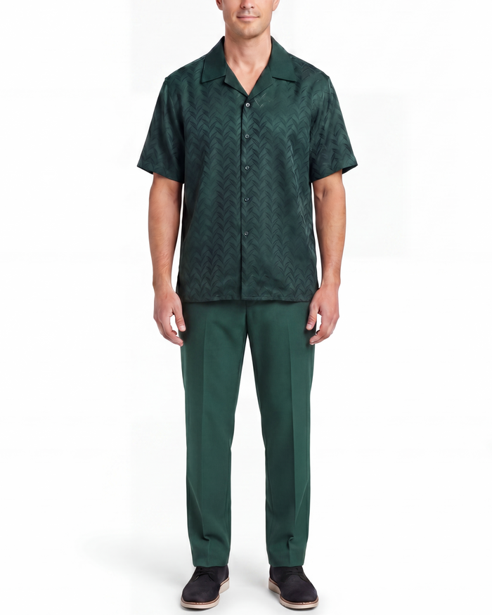 Apollo King Royal Diamond Hunter Green Tonal Jacquard Regular Fit Walking Suit