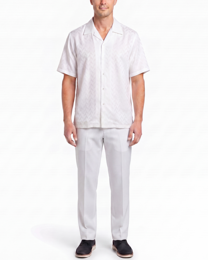 Apollo King Royal Diamond White Tonal Jacquard Regular Fit Walking Suit
