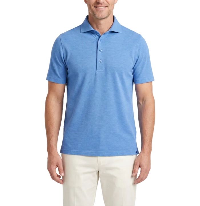 Atica Heather Sky Blue Dress Collar Short Sleeve Cotton Stretch Performance Polo Shirt
