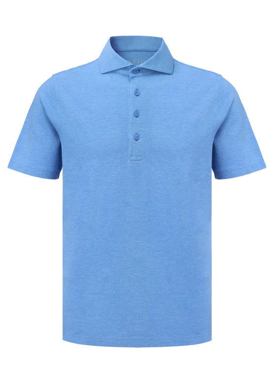 Atica Heather Sky Blue Dress Collar Short Sleeve Cotton Stretch Performance Polo Shirt
