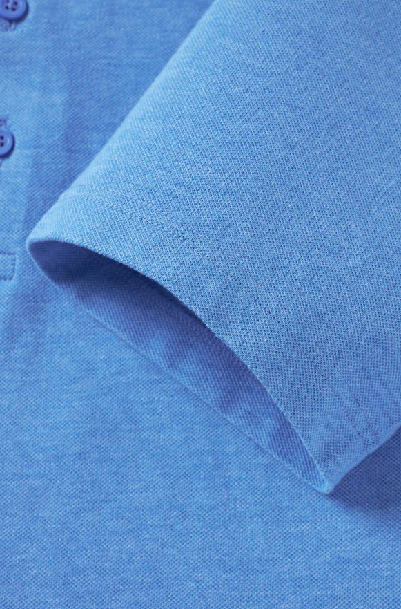 Atica Heather Sky Blue Dress Collar Short Sleeve Cotton Stretch Performance Polo Shirt