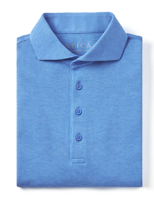 Atica Heather Sky Blue Dress Collar Short Sleeve Cotton Stretch Performance Polo Shirt