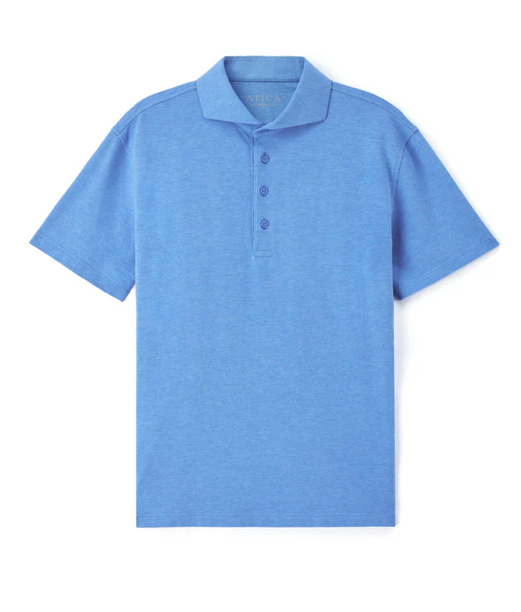 Atica Heather Sky Blue Dress Collar Short Sleeve Cotton Stretch Performance Polo Shirt