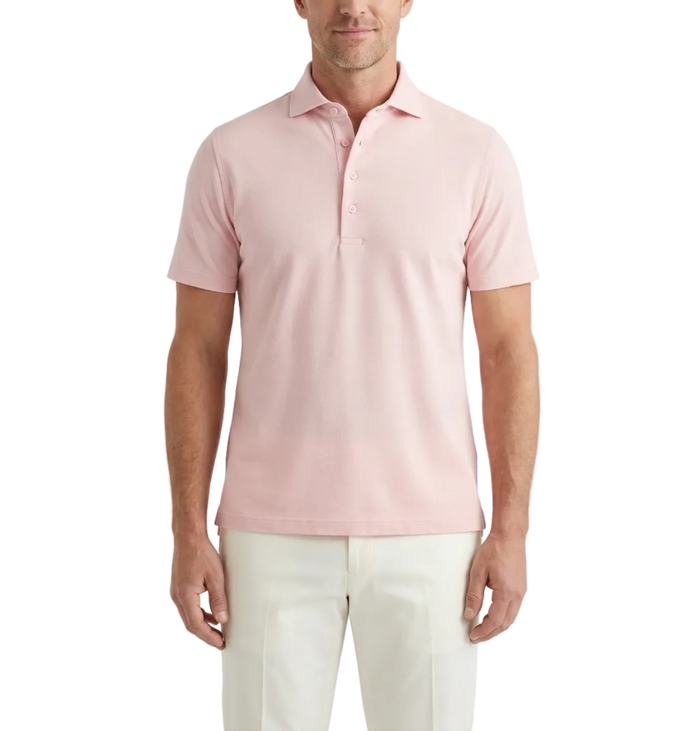 Atica Peach Dress Collar Short Sleeve Cotton Stretch Performance Polo Shirt