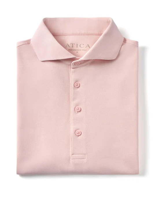 Atica Peach Dress Collar Short Sleeve Cotton Stretch Performance Polo Shirt