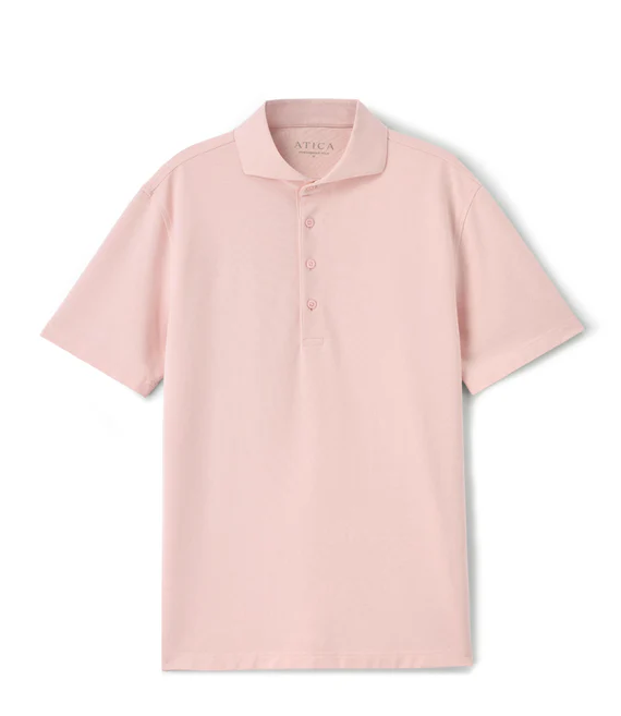 Atica Peach Dress Collar Short Sleeve Cotton Stretch Performance Polo Shirt