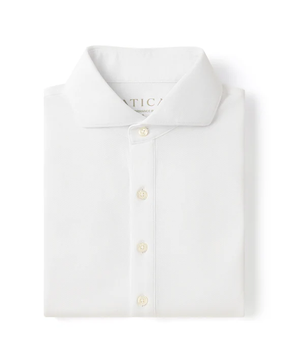 Atica Solid White Dress Collar Short Sleeve Cotton Stretch Performance Polo Shirt