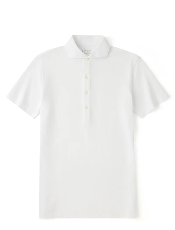 Atica Solid White Dress Collar Short Sleeve Cotton Stretch Performance Polo Shirt