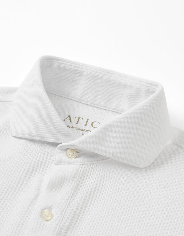 Atica Solid White Dress Collar Short Sleeve Cotton Stretch Performance Polo Shirt