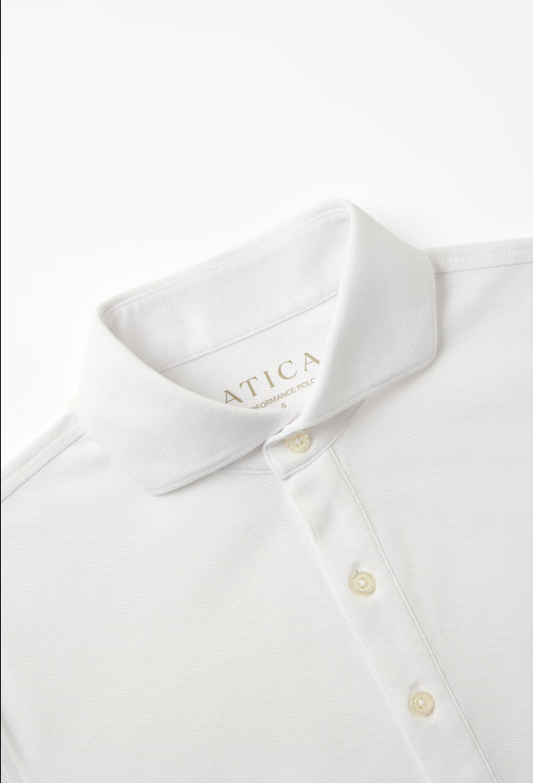 Atica Solid White Dress Collar Short Sleeve Cotton Stretch Performance Polo Shirt