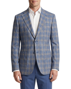 Bellucci Blue Windowpane Tailored Fit Potch Pockets Stretch 2-Button Sport Coat