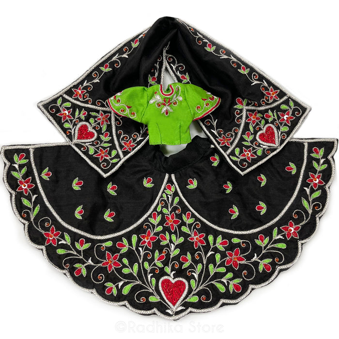 Bhakti Lata Bija - All Silk - Black with Green Choli and Kurta - Radha Krishna Deity Outfit
