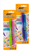 BIC Soft Feel Fashion Ink RT Ballpoint Pen w/Grip, 2 Pack, (12/2 packs per), K-4