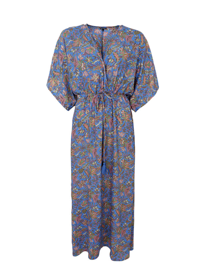 Black Colour Luna Long V Neck Dress - Violet Blue