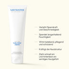 Santaverde Body Lotion Classic – Naturkosmetik Körperlotion mit Aloe Vera, Produktdarstellung mit USPs und Anwendungsvorteilen auf hellem Hintergrund
