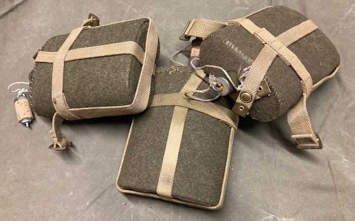 British P37 WWII Canteen with Carrier – Wool-Covered, Bucket or Strap Style Surplus