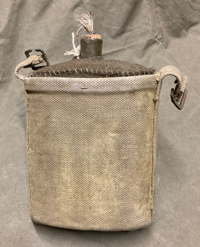British P37 WWII Canteen with Carrier – Wool-Covered, Bucket or Strap Style Surplus
