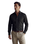 Christopher Lena Black Pique Slim Fit Spread Collar Wrinkle-Free Cotton Dress Shirt