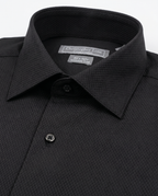 Christopher Lena Black Pique Slim Fit Spread Collar Wrinkle-Free Cotton Dress Shirt