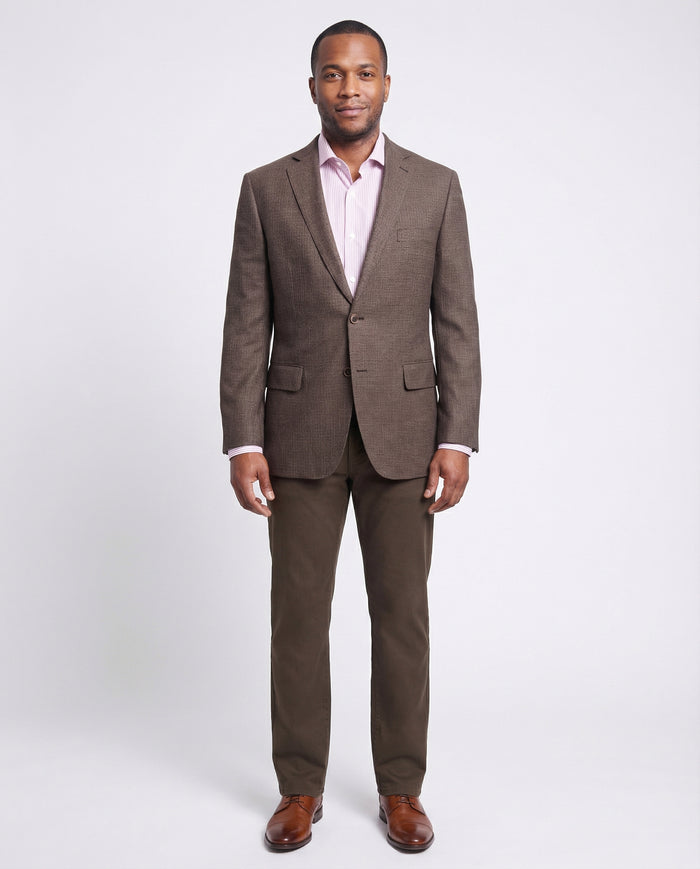 Classic Fit Brown Mini Check Two Button Wool Blazer Sportcoat