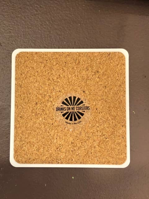Drinks on Me Coasters square cork coaster