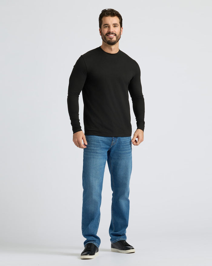 Staple Classic Long Sleeve Crew Neck 10-Pack shown on a smiling man.