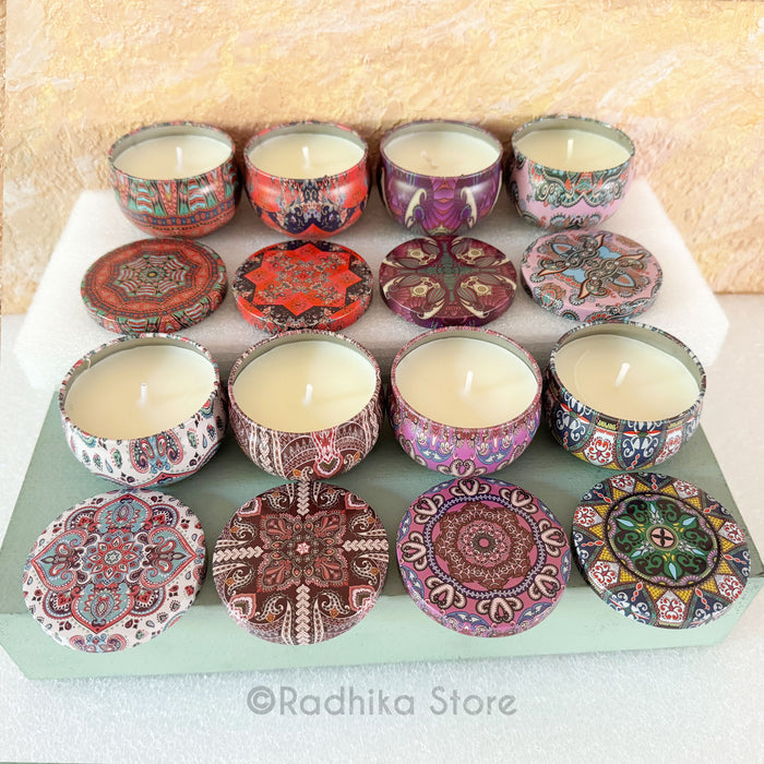 Decorative Miniature Soy Candle Tins With Lids - Set of 8 - Set C