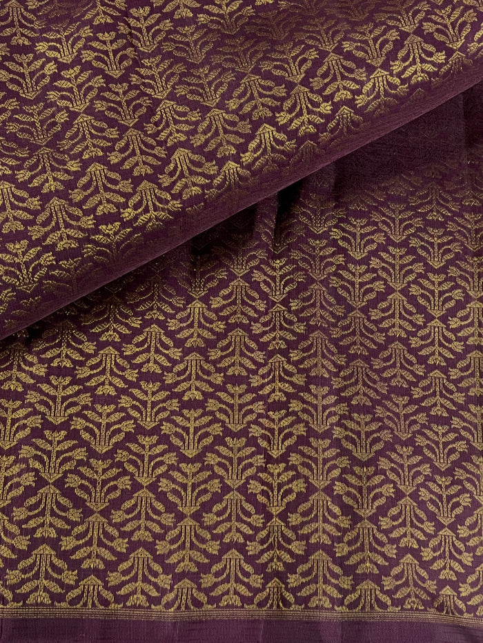 Deep Mauve Floral Kanchipuram Silk Fabric
