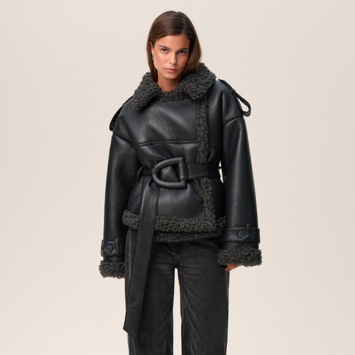 Dorelya - Manteau Shearling Ceinturé Élégance Hivernale