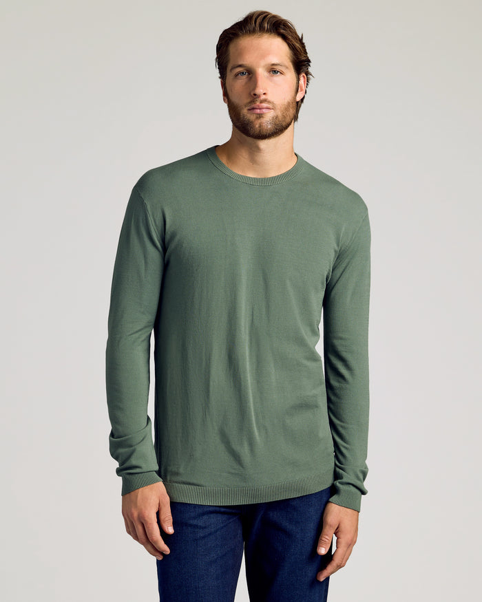 Man wearing Black & Moss Crew Neck Sweater 2-Pack, slim fit.