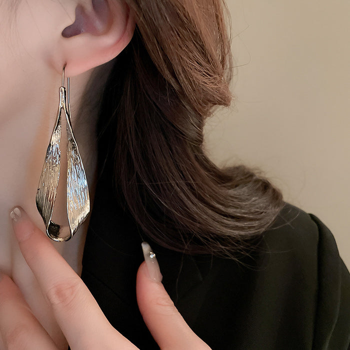 E1632 - Metallic Drops Leaf Ear Hook Earrings