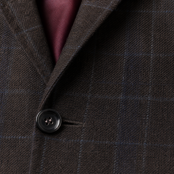 Emanuel Ungaro Espresso Brown with Teal Windowpane Classic Fit Wool 2-Button Sport Coat 42R