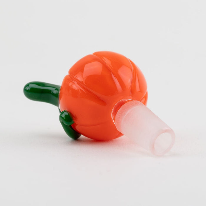 Glass bong bowl piece shaped like a pumpkin on a white background