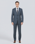 English Laundry Gray With Blue Check Slim Fit Notch Lapel Stretch 2 Button Suit