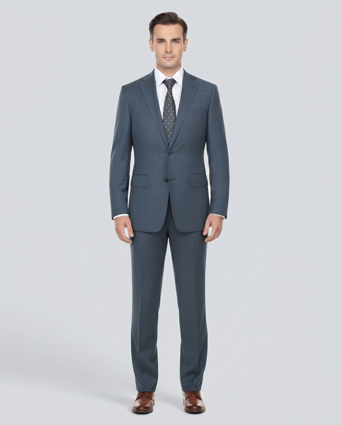English Laundry Gray With Blue Check Slim Fit Notch Lapel Stretch 2 Button Suit