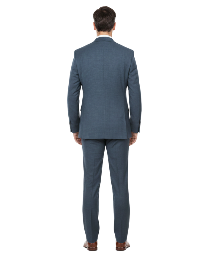 English Laundry Gray With Blue Check Slim Fit Notch Lapel Stretch 2 Button Suit