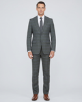 English Laundry Gray With Blue Windowpane Slim Fit Peak Lapel 2 Button Stretch Suit