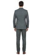 English Laundry Gray With Blue Windowpane Slim Fit Peak Lapel 2 Button Stretch Suit