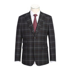 English Laundry Grey & Brown Windowpane Slim Fit Peak Lapel Two button Stretch Suit